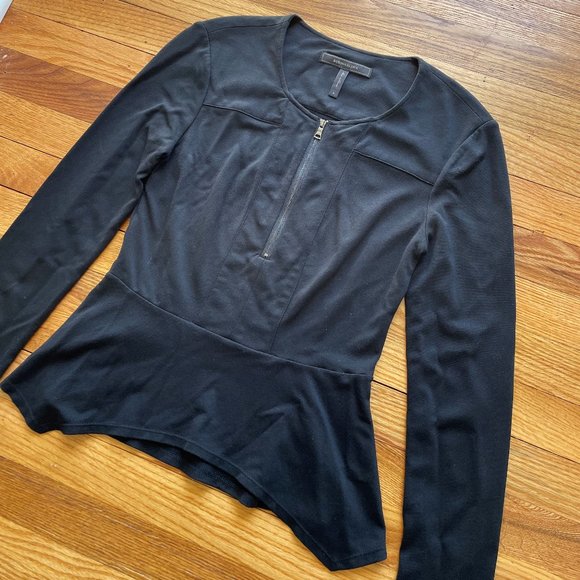 BCBGMaxAzria Black Long Sleeve Peplum Top Size Small - Picture 2 of 5